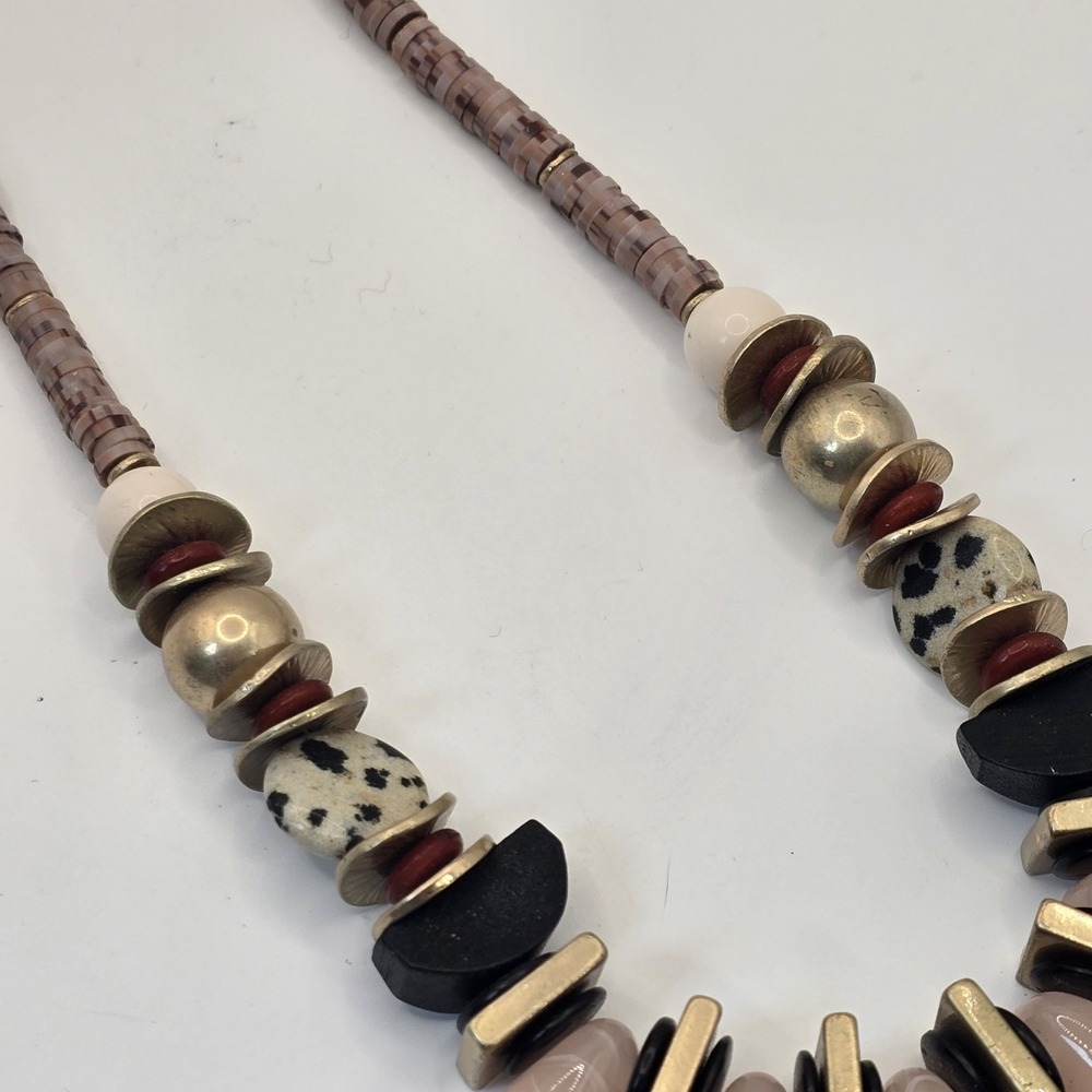 Boho Statement Necklace Rose Quartz‎ Dalmatian Jasper Mixed Media 18–22" - Picture 6 of 9